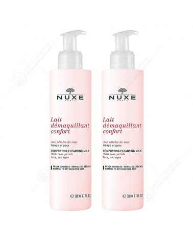 NUXE Lait Démaquillant Confort aux Pétales de Rose 200ml Lot de 2-1