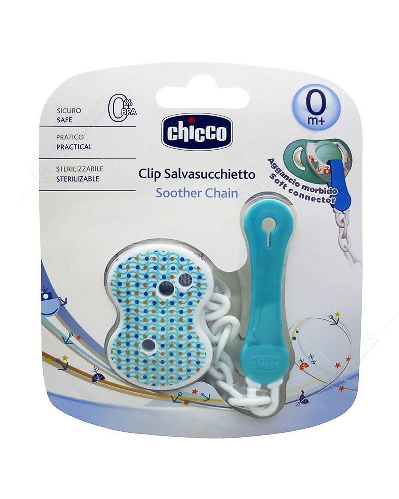 CHICCO Attache Sucette Chaine Bleue