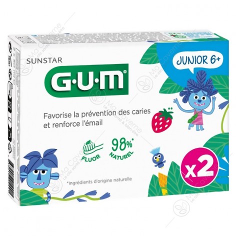 GUM Dentifrice Duo Junior 6+ Fraise 2X50ml