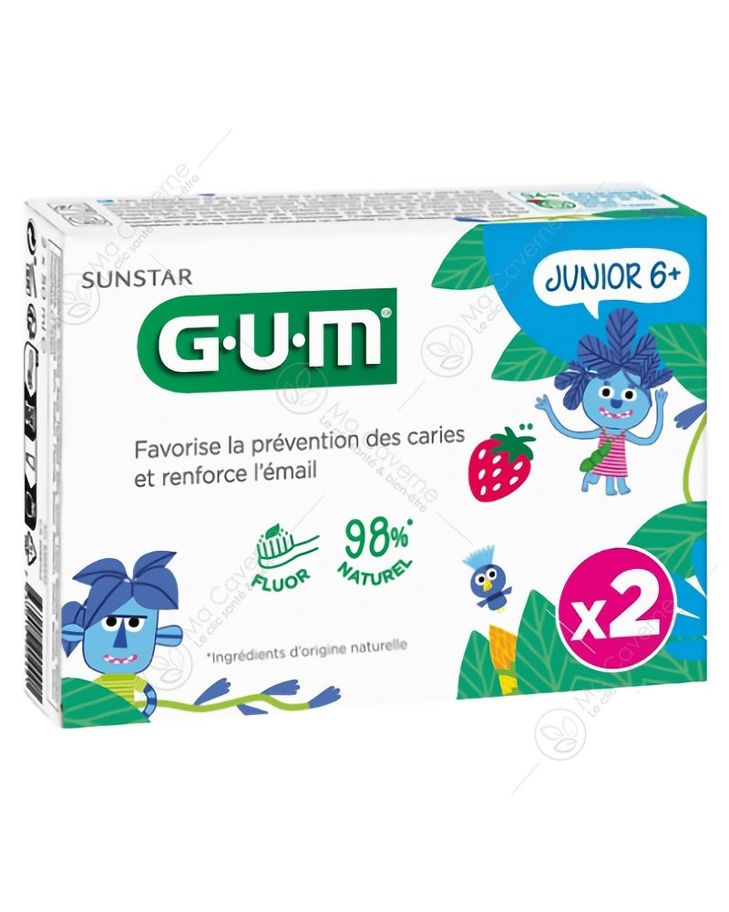 GUM Dentifrice Duo Junior 6+ Fraise 2X50ml